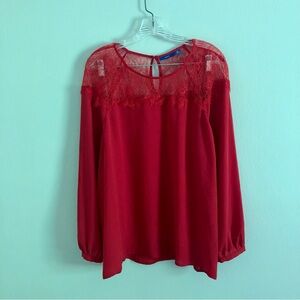 Apt. 9 Plus Size Red Long Sleeve Lace Blouse